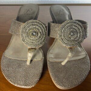 Adrianna Papell Metallic Jeweled Wedge Sandals